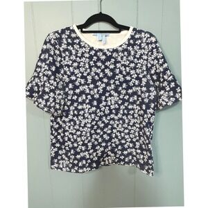 Draper James Womens Sweatshirt Navy Floral‎ Print Size Medium Cotton